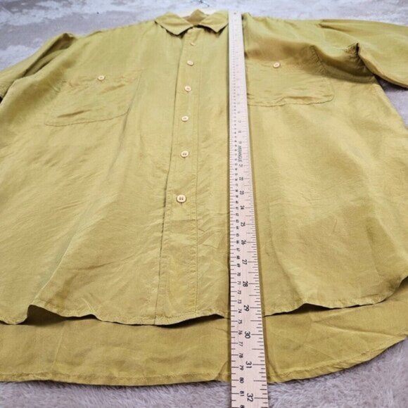 Vintage Fuzi Silks 100% Silk Shirt Italian Style Yellow Button-Down Men's Size M - Picture 5 of 15